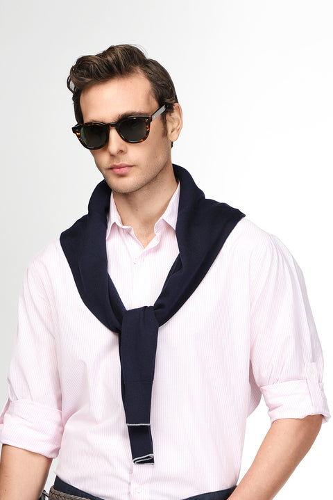 Toz Pembe Uzun Kol Regular Fit Çizgili Pamuklu Kolay Ütülenebilir Gömlek