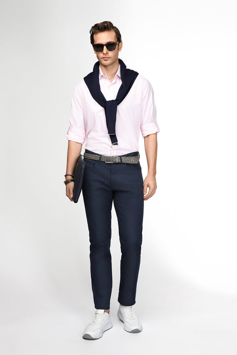 Toz Pembe Uzun Kol Regular Fit Çizgili Pamuklu Kolay Ütülenebilir Gömlek