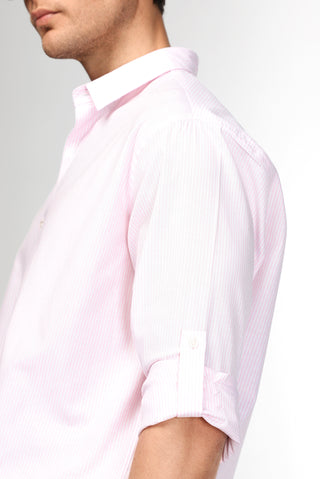  Toz Pembe Uzun Kol Regular Fit Çizgili Pamuklu Kolay Ütülenebilir Gömlek