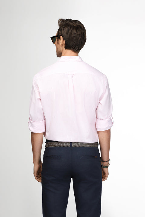 Toz Pembe Uzun Kol Regular Fit Çizgili Pamuklu Kolay Ütülenebilir Gömlek