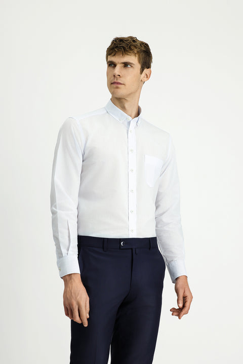 Açık Mavi Uzun Kol Regular Çizgili Düğmeli Yaka Pamuklu Gömlek