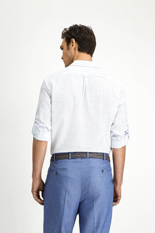  Açık Mavi Uzun Kol Regular Fit Pamuklu Spor Çizgili Gömlek