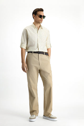  Açık Kahve  Uzun Kol Regular Fit Pamuklu Spor Çizgili Gömlek