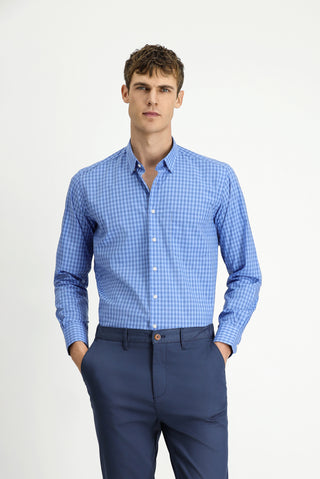  Mavi Uzun Kol Regular Fit Ekose Pamuklu Kolay Ütülenebilir Gömlek