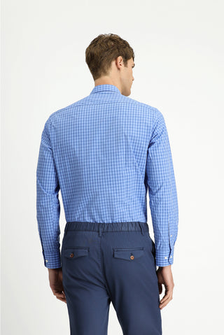  Mavi Uzun Kol Regular Fit Ekose Pamuklu Kolay Ütülenebilir Gömlek