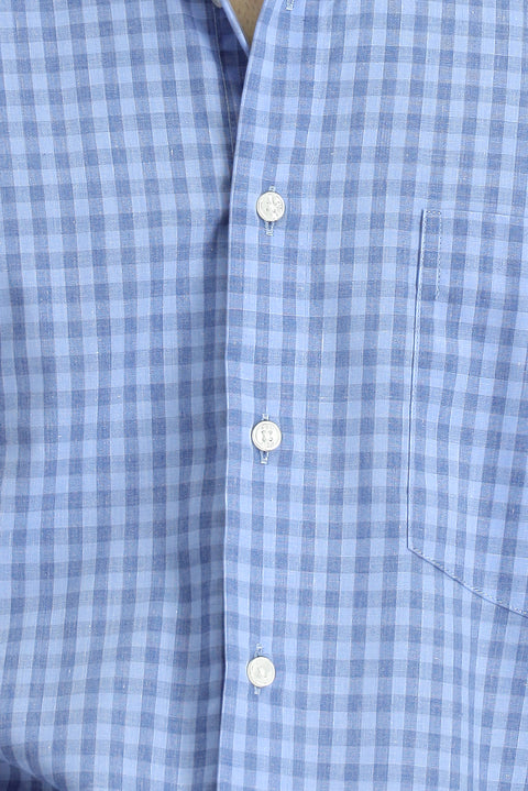 Mavi Uzun Kol Regular Fit Ekose Pamuklu Kolay Ütülenebilir Gömlek