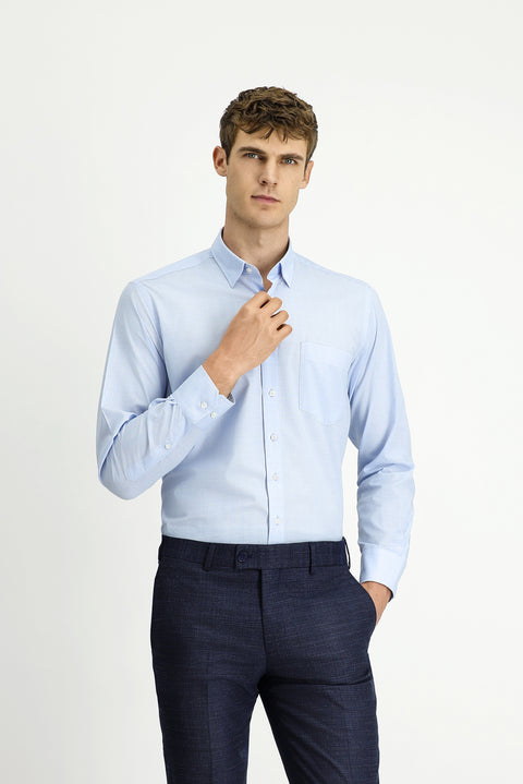 Açık Mavi Uzun Kol Regular Fit Ekose Pamuklu Kolay Ütülenebilir Gömlek