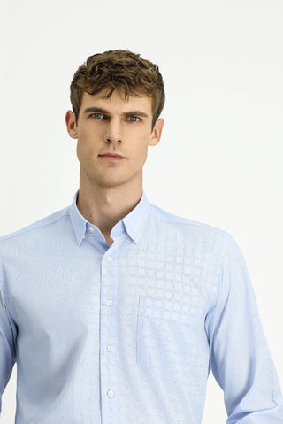 Açık Mavi Uzun Kol Regular Fit Ekose Pamuklu Kolay Ütülenebilir Gömlek