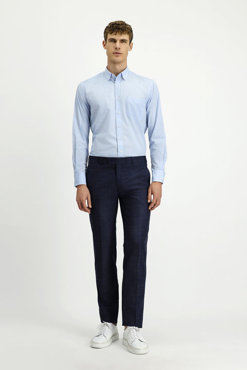 Açık Mavi Uzun Kol Regular Fit Ekose Pamuklu Kolay Ütülenebilir Gömlek