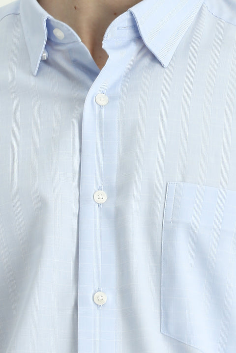 Açık Mavi Uzun Kol Regular Fit Ekose Pamuklu Kolay Ütülenebilir Gömlek