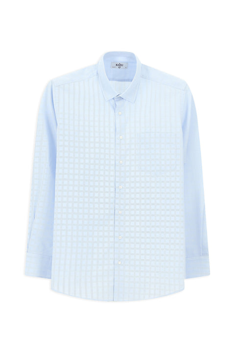 Açık Mavi Uzun Kol Regular Fit Ekose Pamuklu Kolay Ütülenebilir Gömlek