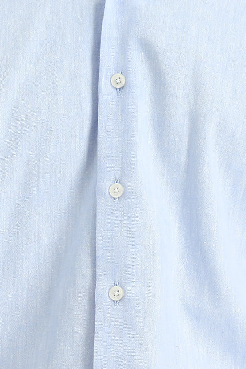 Mavi Uzun Kol Slim Fit Dar Kesim Pamuklu Keten Düğmeli Yaka Gömlek