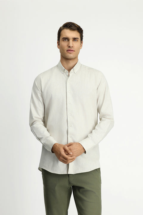 Taş Uzun Kol Slim Fit Dar Kesim Pamuklu Keten Düğmeli Yaka Gömlek