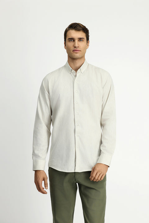 Taş Uzun Kol Slim Fit Dar Kesim Pamuklu Keten Düğmeli Yaka Gömlek