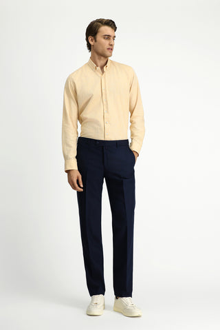  Hardal Uzun Kol Slim Fit Dar Kesim Pamuklu Keten Düğmeli Yaka Gömlek