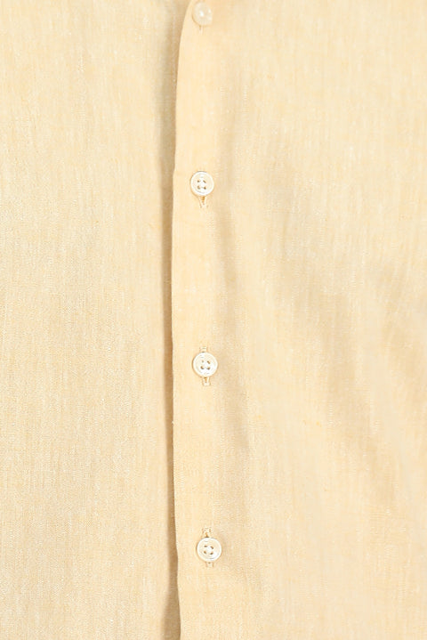 Hardal Uzun Kol Slim Fit Dar Kesim Pamuklu Keten Düğmeli Yaka Gömlek