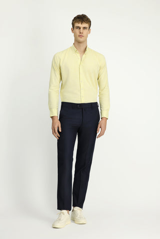  Sarı Uzun Kol Slim Fit Dar Kesim Pamuklu Keten Düğmeli Yaka Gömlek