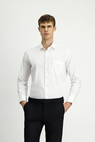  Beyaz Uzun Kol Klasik Desenli Pamuk Gömlek