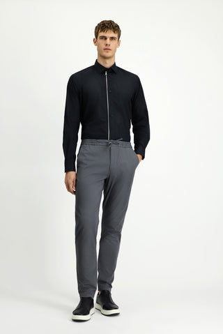  Siyah Uzun Kol Regular Fit Fermuarlı Pamuk Gömlek