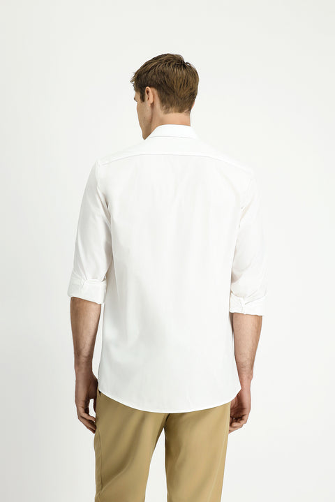 Beyaz Uzun Kol Regular Fit Fermuarlı Pamuk Gömlek