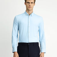 Uçuk Mavi Techno-Line Uzun Kol Regular Fit Likralı Düğmeli Yaka Gömlek