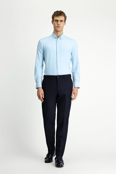 Uçuk Mavi Techno-Line Uzun Kol Regular Fit Likralı Düğmeli Yaka Gömlek