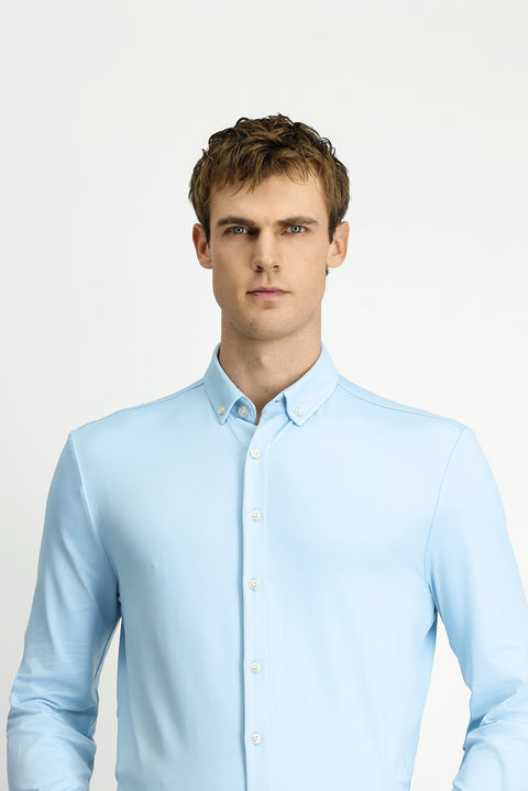 Uçuk Mavi Techno-Line Uzun Kol Regular Fit Likralı Düğmeli Yaka Gömlek