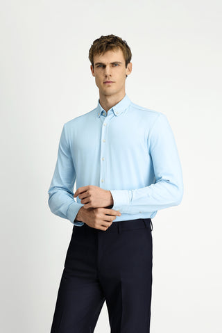  Uçuk Mavi Techno-Line Uzun Kol Regular Fit Likralı Düğmeli Yaka Gömlek