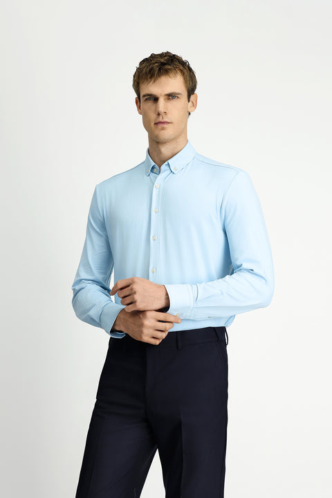 Uçuk Mavi Techno-Line Uzun Kol Regular Fit Likralı Düğmeli Yaka Gömlek