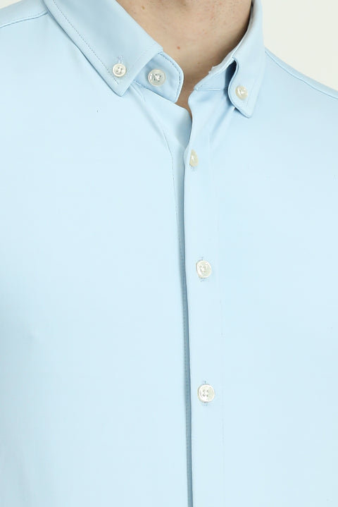 Uçuk Mavi Techno-Line Uzun Kol Regular Fit Likralı Düğmeli Yaka Gömlek