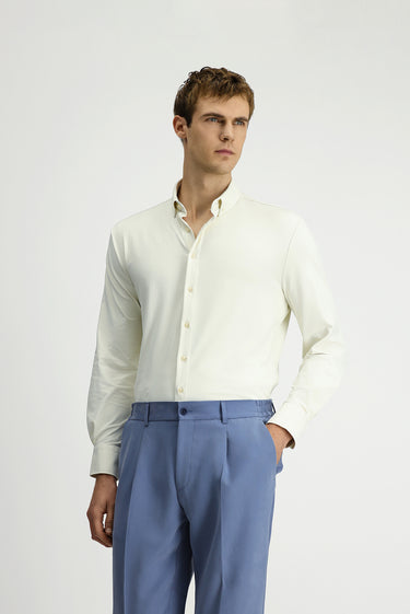  Kırık Beyaz Techno-Line Uzun Kol Regular Fit Likralı Düğmeli Yaka Gömlek