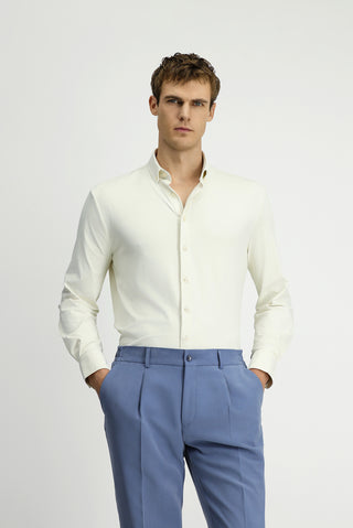  Kırık Beyaz Techno-Line Uzun Kol Regular Fit Likralı Düğmeli Yaka Gömlek