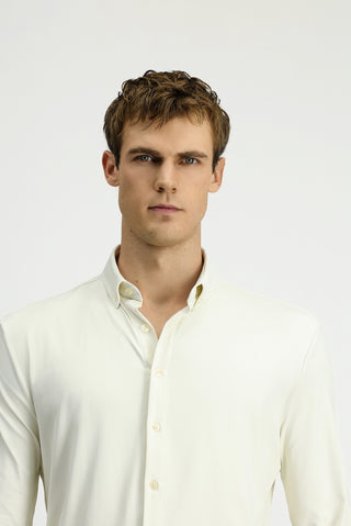  Kırık Beyaz Techno-Line Uzun Kol Regular Fit Likralı Düğmeli Yaka Gömlek