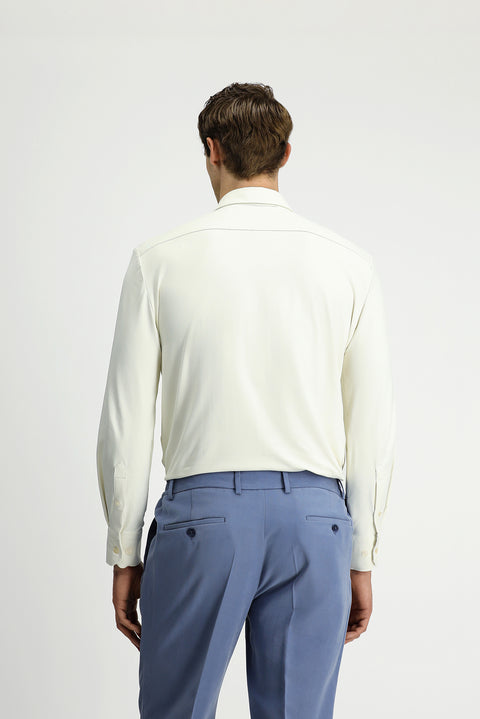 Kırık Beyaz Techno-Line Uzun Kol Regular Fit Likralı Düğmeli Yaka Gömlek