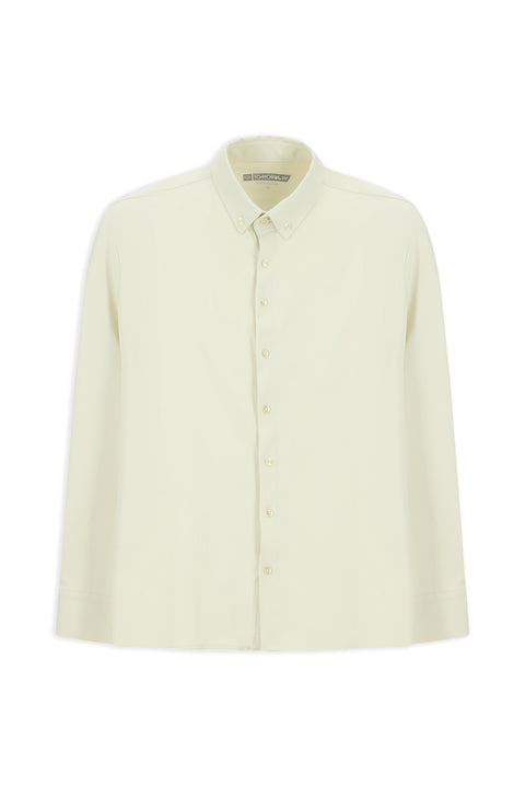 Kırık Beyaz Techno-Line Uzun Kol Regular Fit Likralı Düğmeli Yaka Gömlek