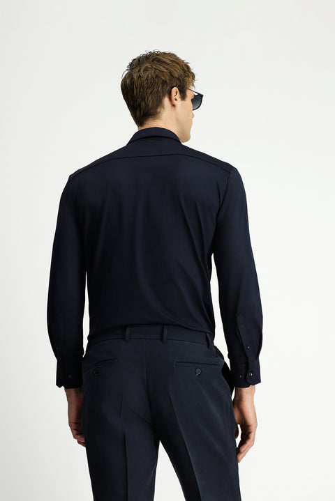 Siyah Techno-Line Uzun Kol Regular Fit Likralı Esnek Gömlek