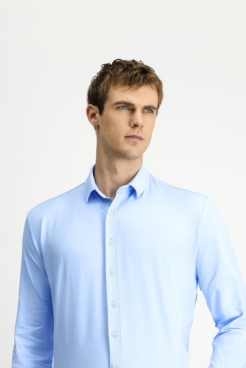Açık Mavi Techno-Line Uzun Kol Regular Fit Likralı Esnek Gömlek