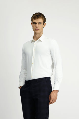  Beyaz Techno-Line Uzun Kol Regular Fit Likralı Gömlek