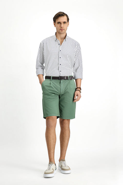 Orta Lacivert Uzun Kol Klasik Çizgili Pamuk Gömlek