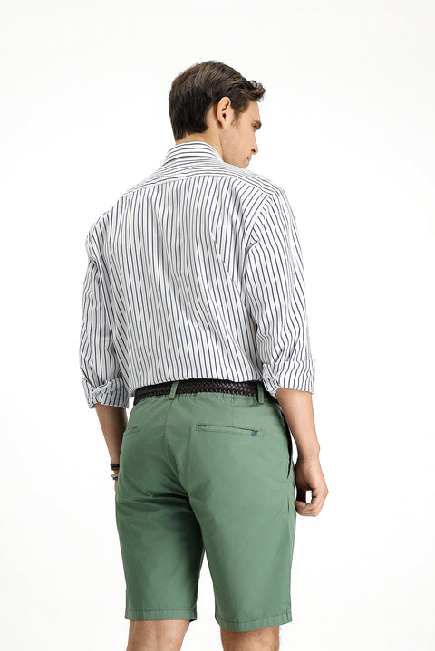 Orta Lacivert Uzun Kol Klasik Çizgili Pamuk Gömlek