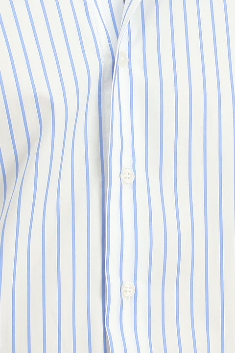 Mavi Uzun Kol Klasik Çizgili Pamuk Gömlek