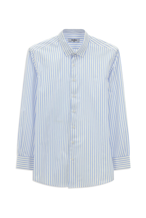 Mavi Uzun Kol Klasik Çizgili Pamuk Gömlek