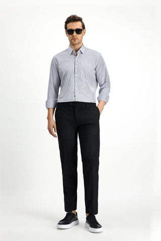  Orta Lacivert Uzun Kol Klasik Çizgili Pamuk Gömlek