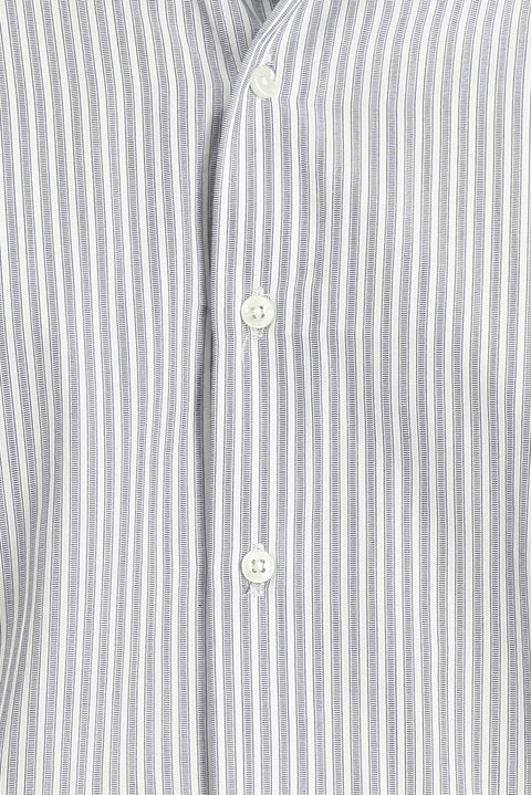 Orta Lacivert Uzun Kol Klasik Çizgili Pamuk Gömlek