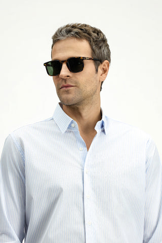  Açık Mavi Uzun Kol Klasik Çizgili Pamuk Gömlek