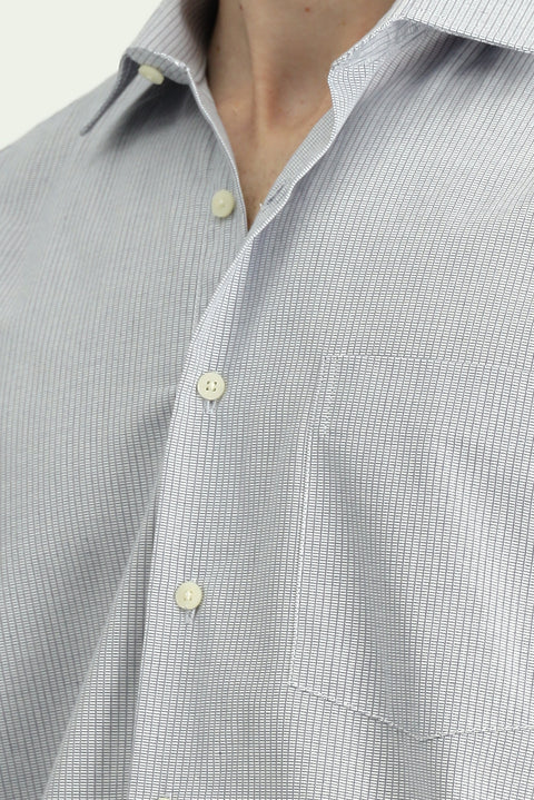 Koyu Lacivert Uzun Kol Kasik Çizgili Pamuk Gömlek