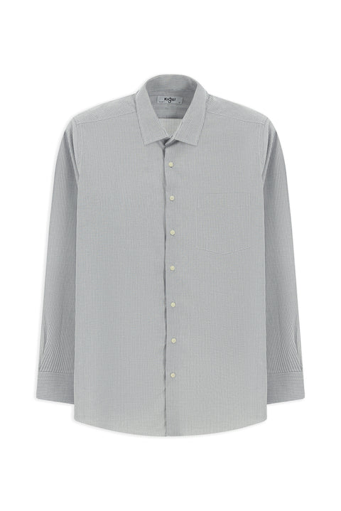 Koyu Lacivert Uzun Kol Kasik Çizgili Pamuk Gömlek