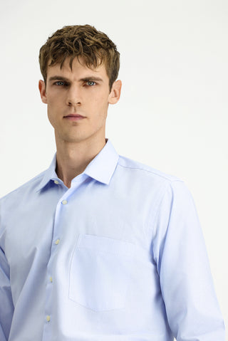  Açık Mavi Uzun Kol Kasik Çizgili Pamuk Gömlek