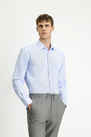  Açık Mavi Uzun Kol Kasik Çizgili Pamuk Gömlek