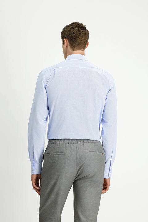 Açık Mavi Uzun Kol Kasik Çizgili Pamuk Gömlek